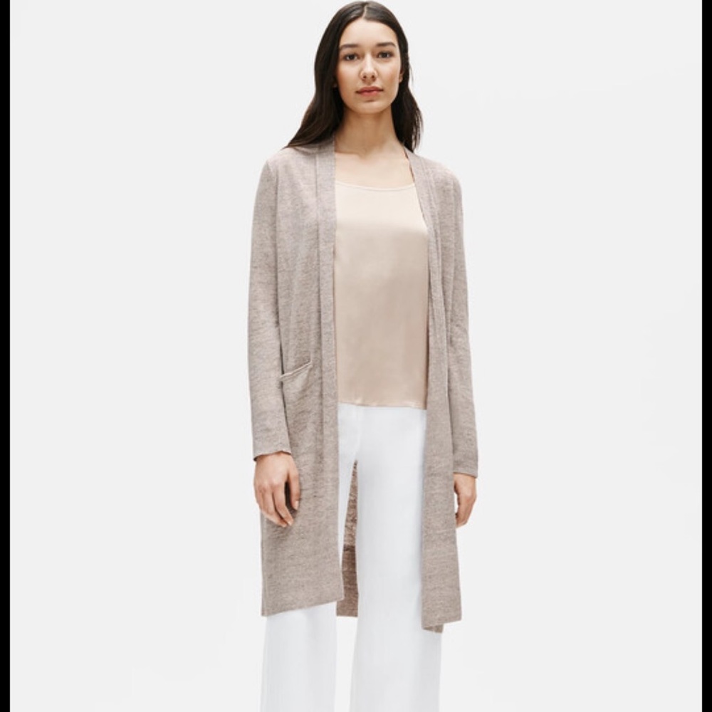 Eileen Fisher Organic Linen Melange Long Cardigan Bramble 1X Straight Fit